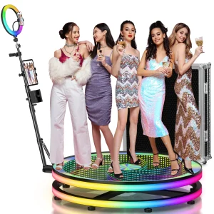 39.4" 360 Photo Booth for 5 People with Glass Stage and Remote Control
