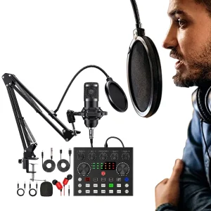 Professional Podcast Condenser Mic - Sound Card Set
