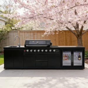 Stainless Steel Outdoor Kitchen Cabinets With Grill Cooktop Sink Fridge